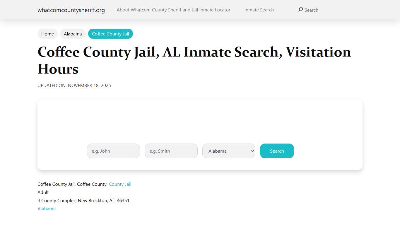 Coffee County Jail, AL Inmate Search, Visitation Hours