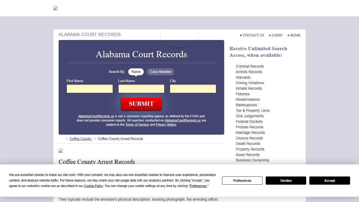 Coffee County Arrest Records AlabamaCourtRecords.us